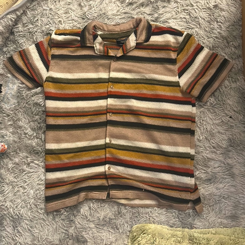 Forever 21 collared shirt, size medium in mens, brown, black, green, white